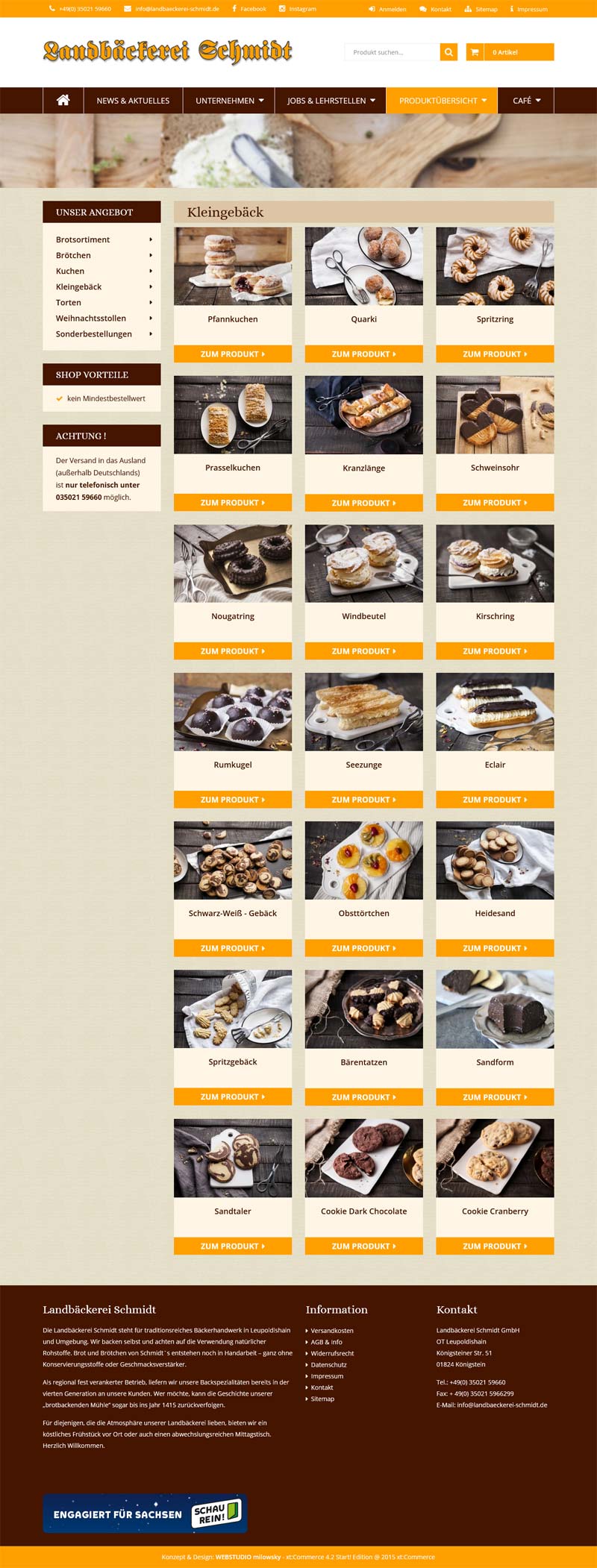 Landbäckerei Schmidt - Screenshot Fullsize Unterseite