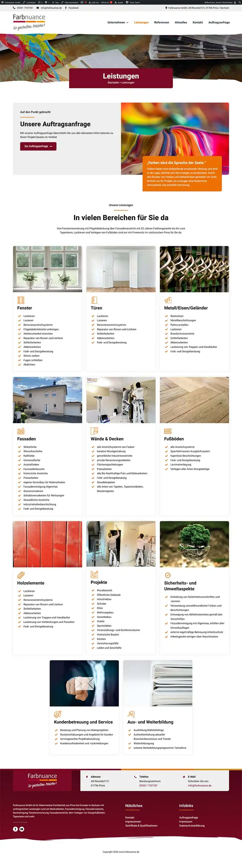 Farbnuance GmbH - Malermeister-Fachbetrieb aus Pirna - Screenshot Fullsize Unterseite